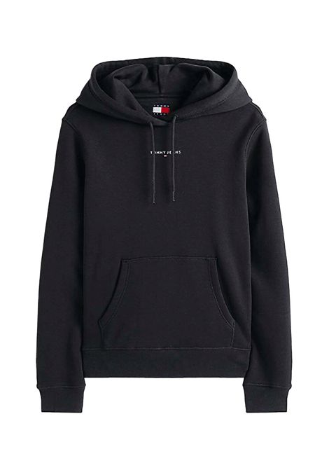 Felpa Tommy Hilfiger Regular Linear Logo con Cappuccio Nero Donna TOMMY HILFIGER | Felpe | DW0DW21963-BDS